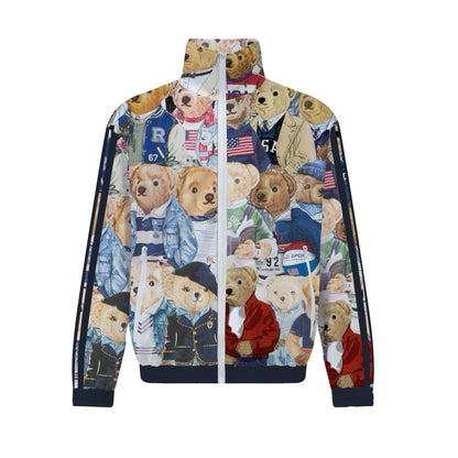 Cute Bear Print Zip Up Track Suit Top