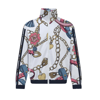 Love Chain Print Zip Up Track Suit Top