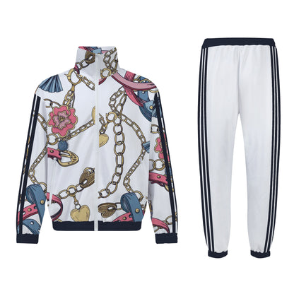 Love Chain Print Zip Up Track Suit Top