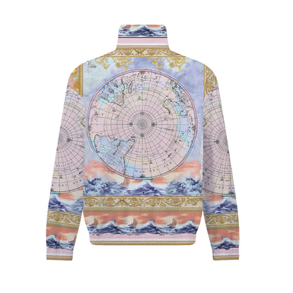 Baroque Globe Pattern Print Zip Up Track Suit Top