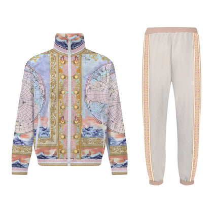 Baroque Globe Pattern Print Zip Up Track Suit Top