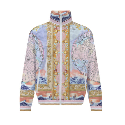 Baroque Globe Pattern Print Zip Up Track Suit Top