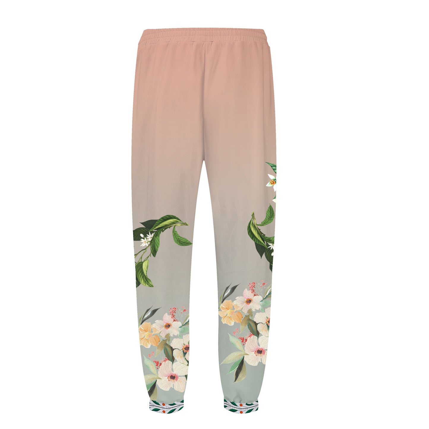 Orange Floral Pattern Elastic Waist Sports Sweatshirt Pants