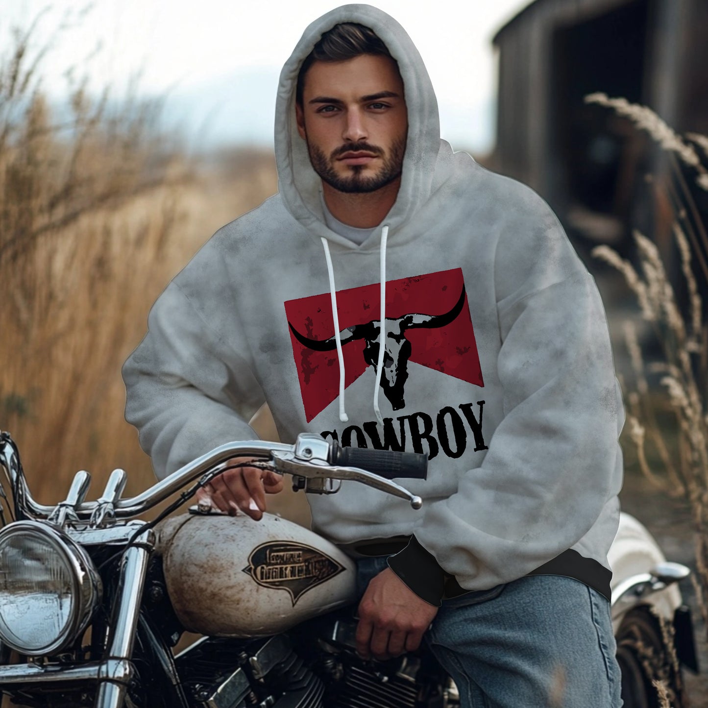 Cowboy Print Hooded Sweatshirt