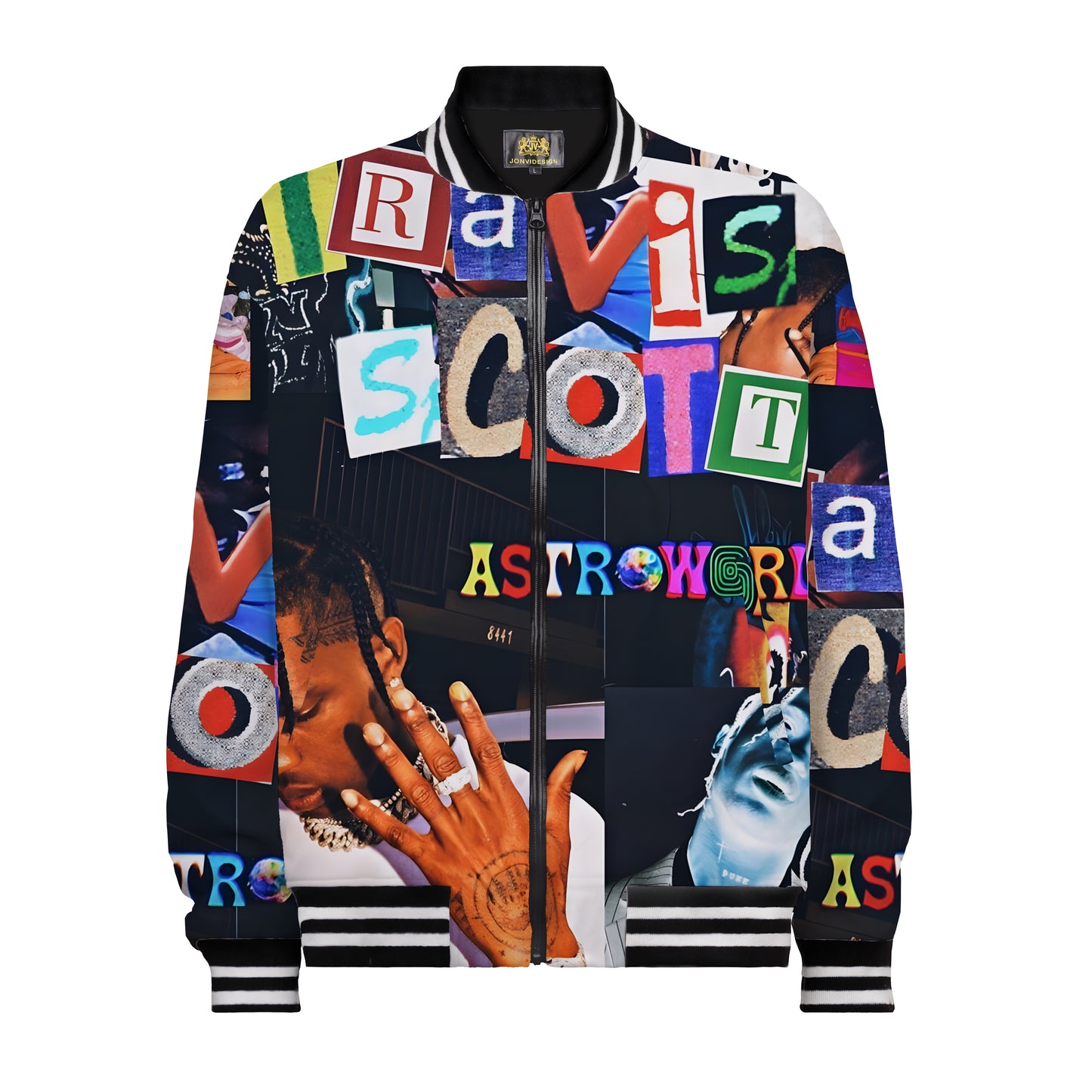 Hip-Hop Style Jacket With Colorful Lettering Print Bomber Jacket