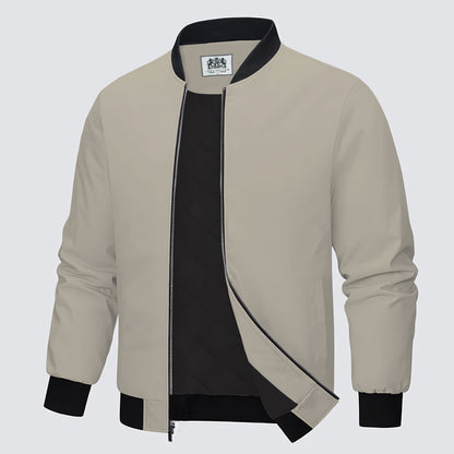 Beige Zip-Up Bomber Jacket