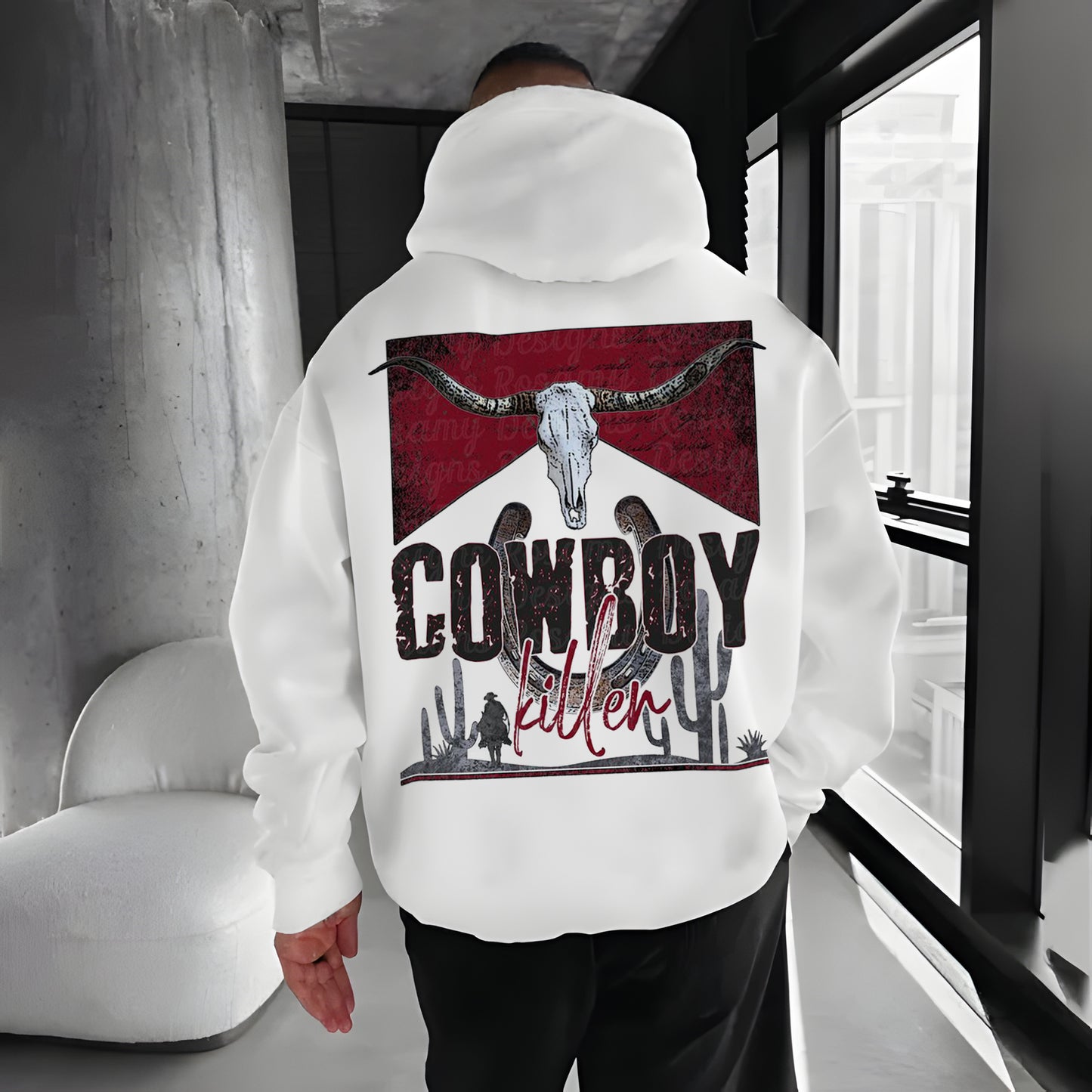 Cowboy Print White Hoodie