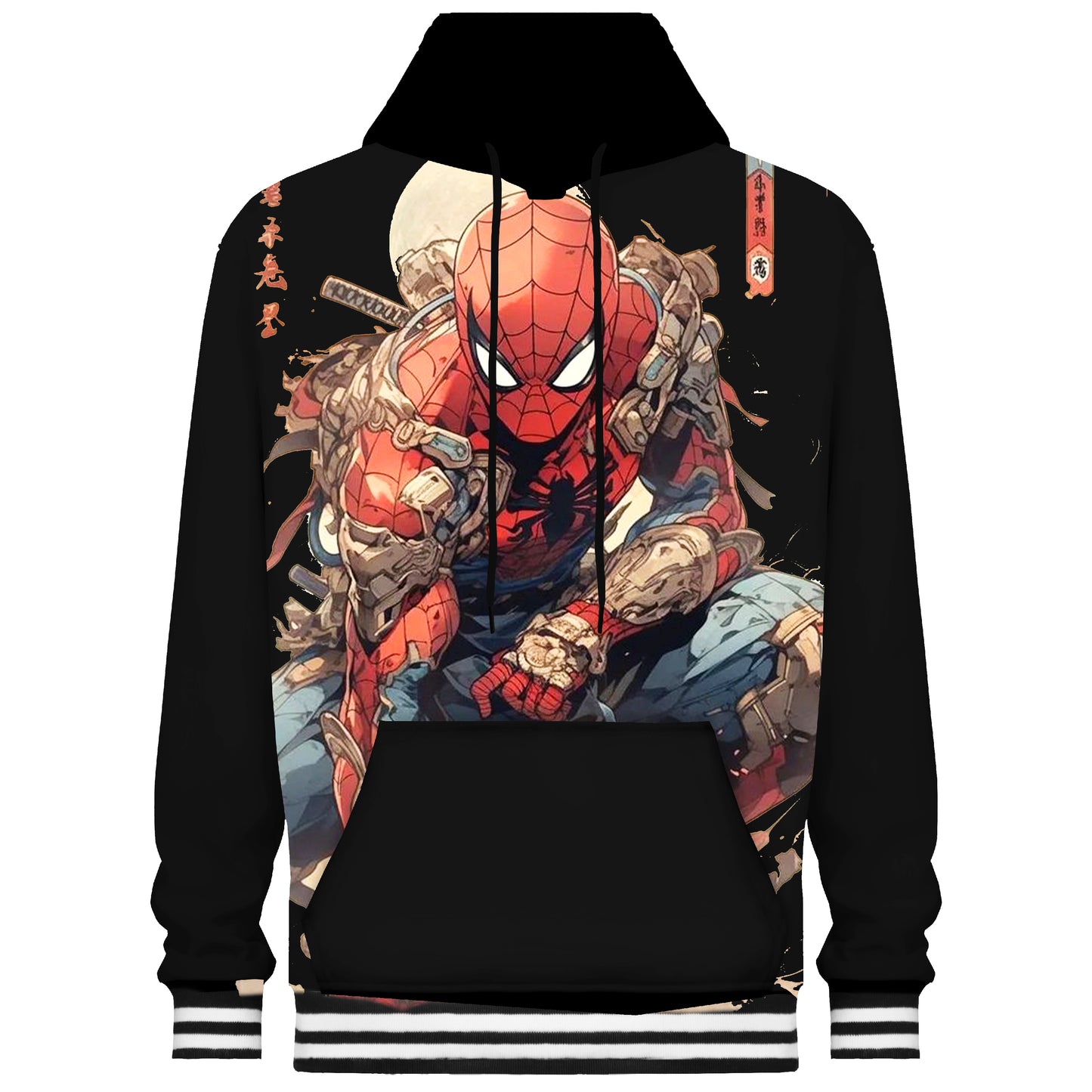 Black Hooded Sweatshirt With Superhero Print