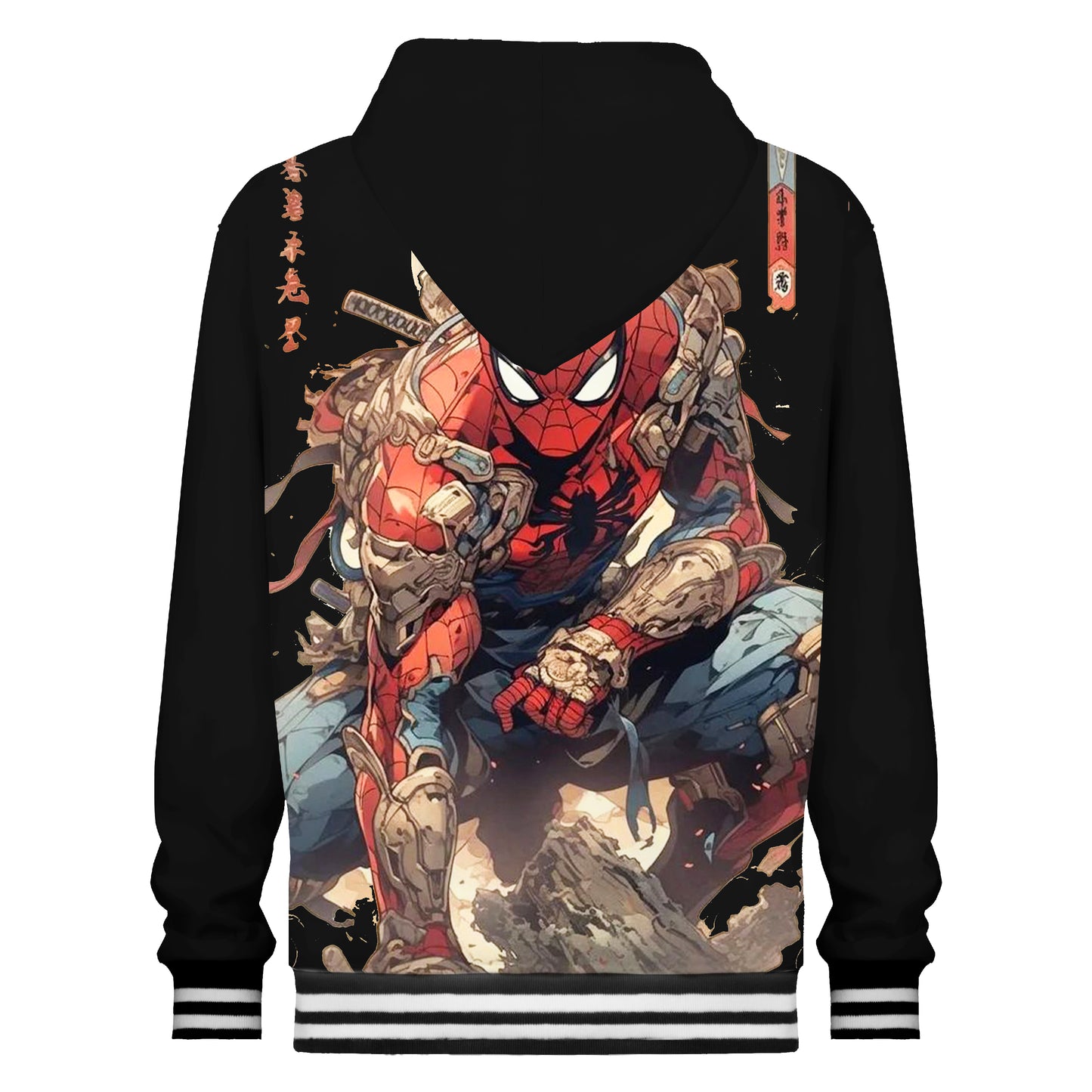 Black Hooded Sweatshirt With Superhero Print