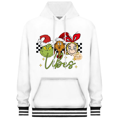 Christmas Print White Hooded Sweatshirt