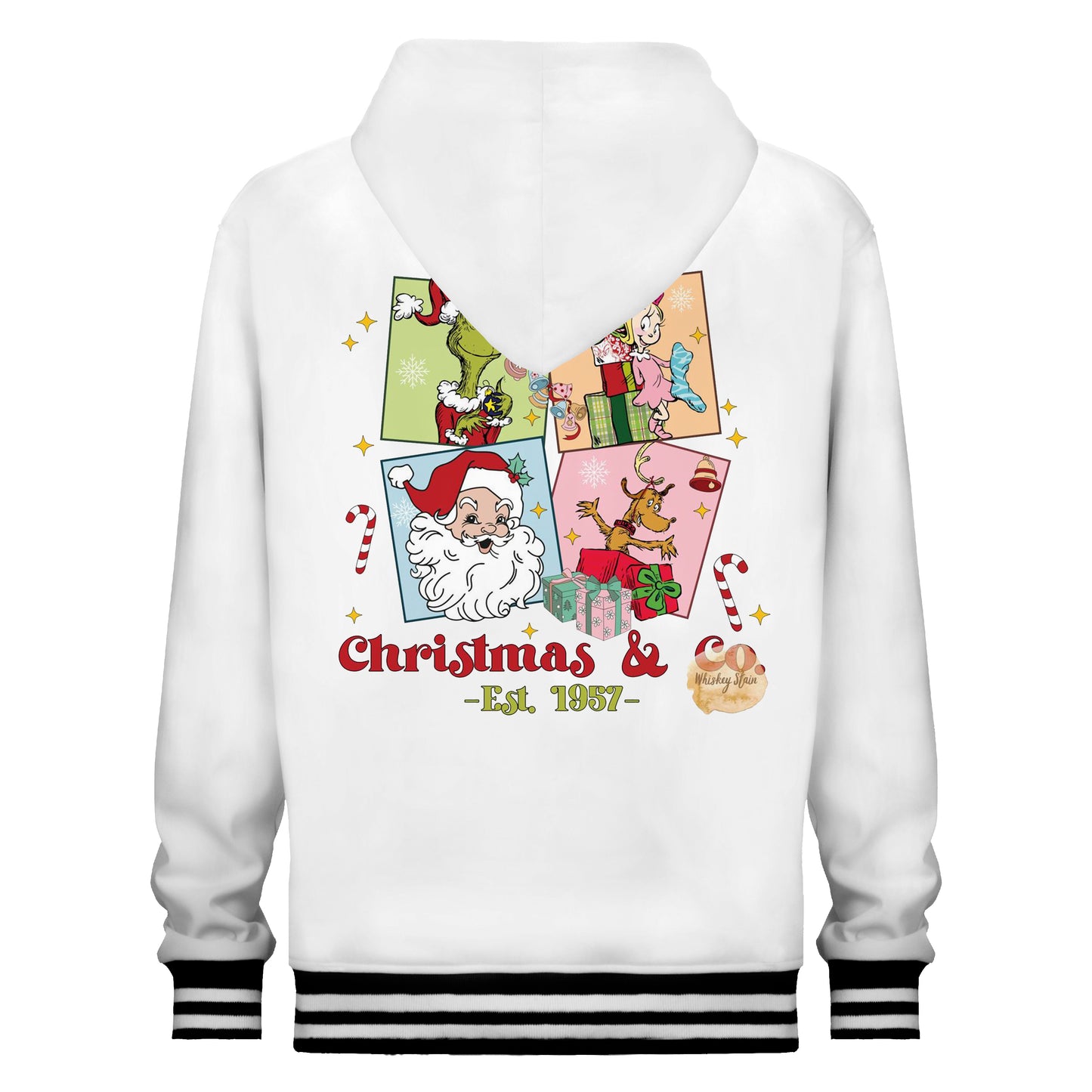 Christmas Print White Hooded Sweatshirt