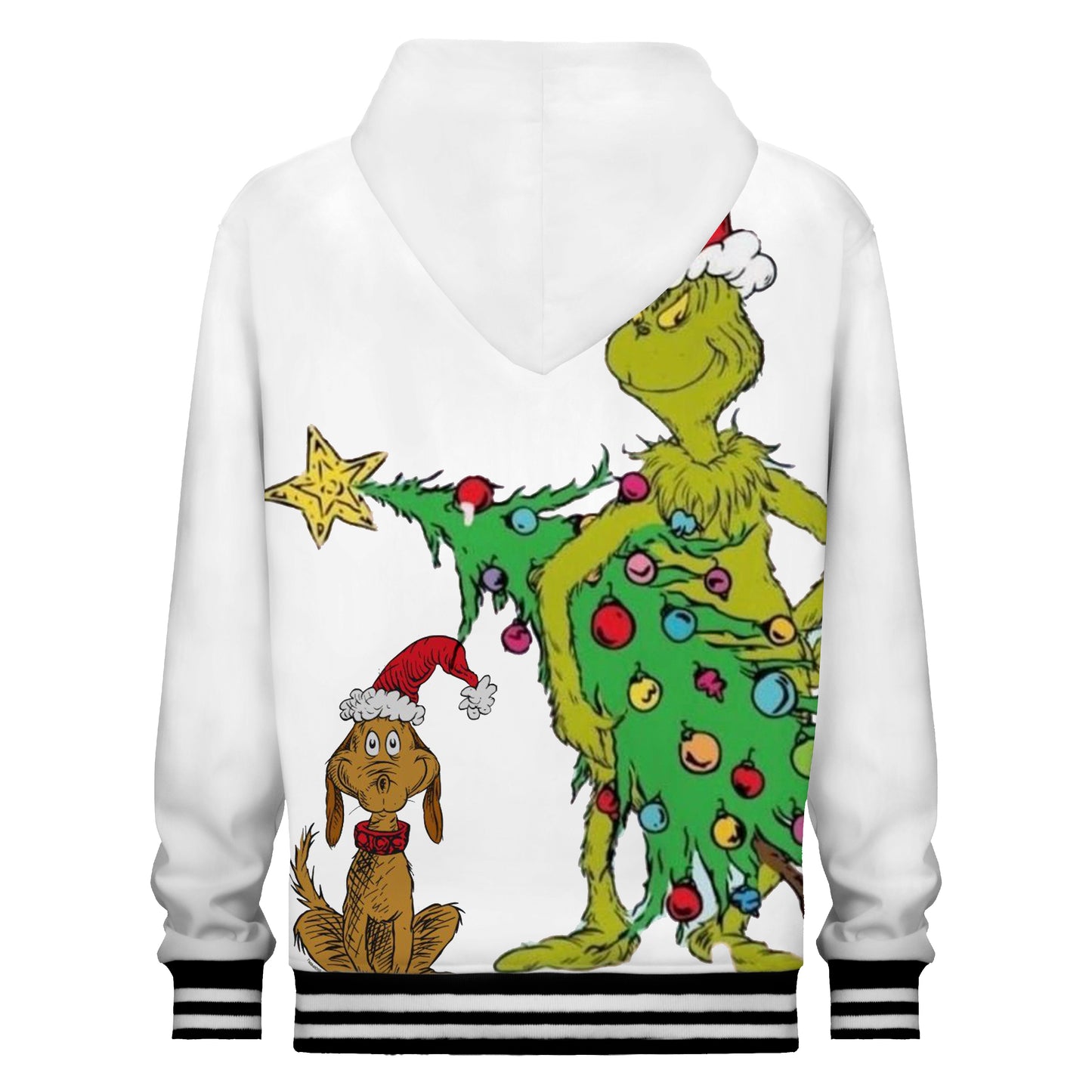 Green Monster Throws Christmas Tree Print Hooded Sweatshirt