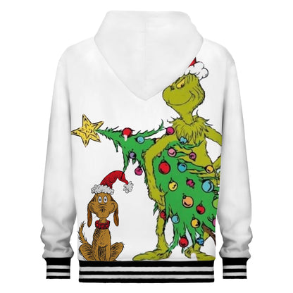 Green Monster Throws Christmas Tree Print Hooded Sweatshirt