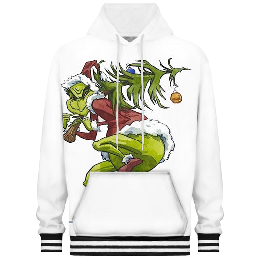 Green Monster Throws Christmas Tree Print Hooded Sweatshirt