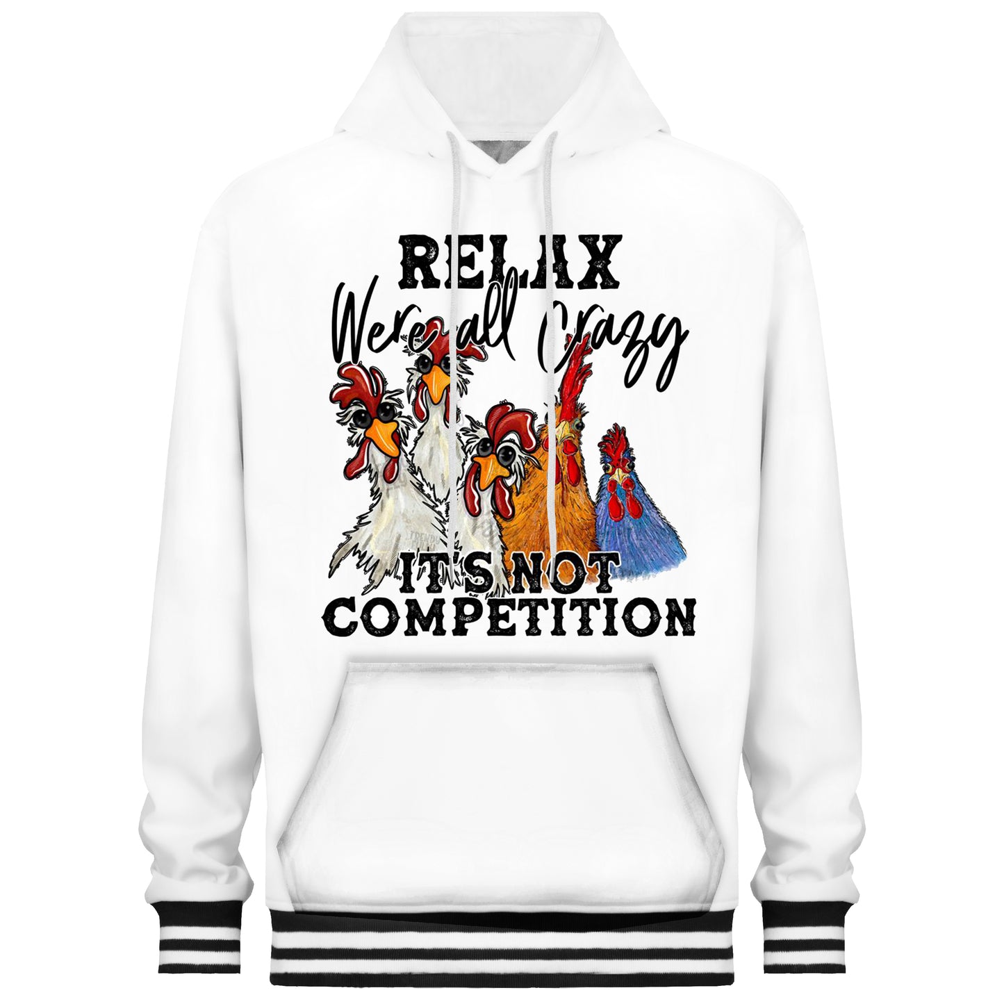 Big Rooster Print White Hooded Sweatshirt