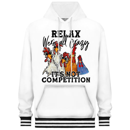 Big Rooster Print White Hooded Sweatshirt