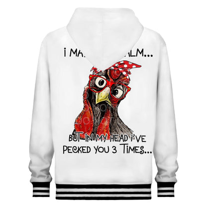 Big Rooster Print White Hooded Sweatshirt