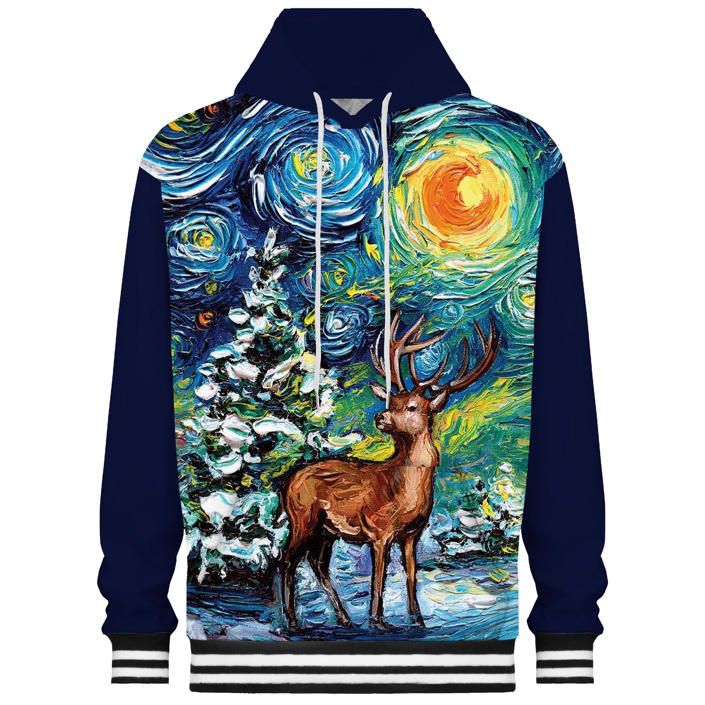 Oil Painting Elk Print Hooded Sweatshirt