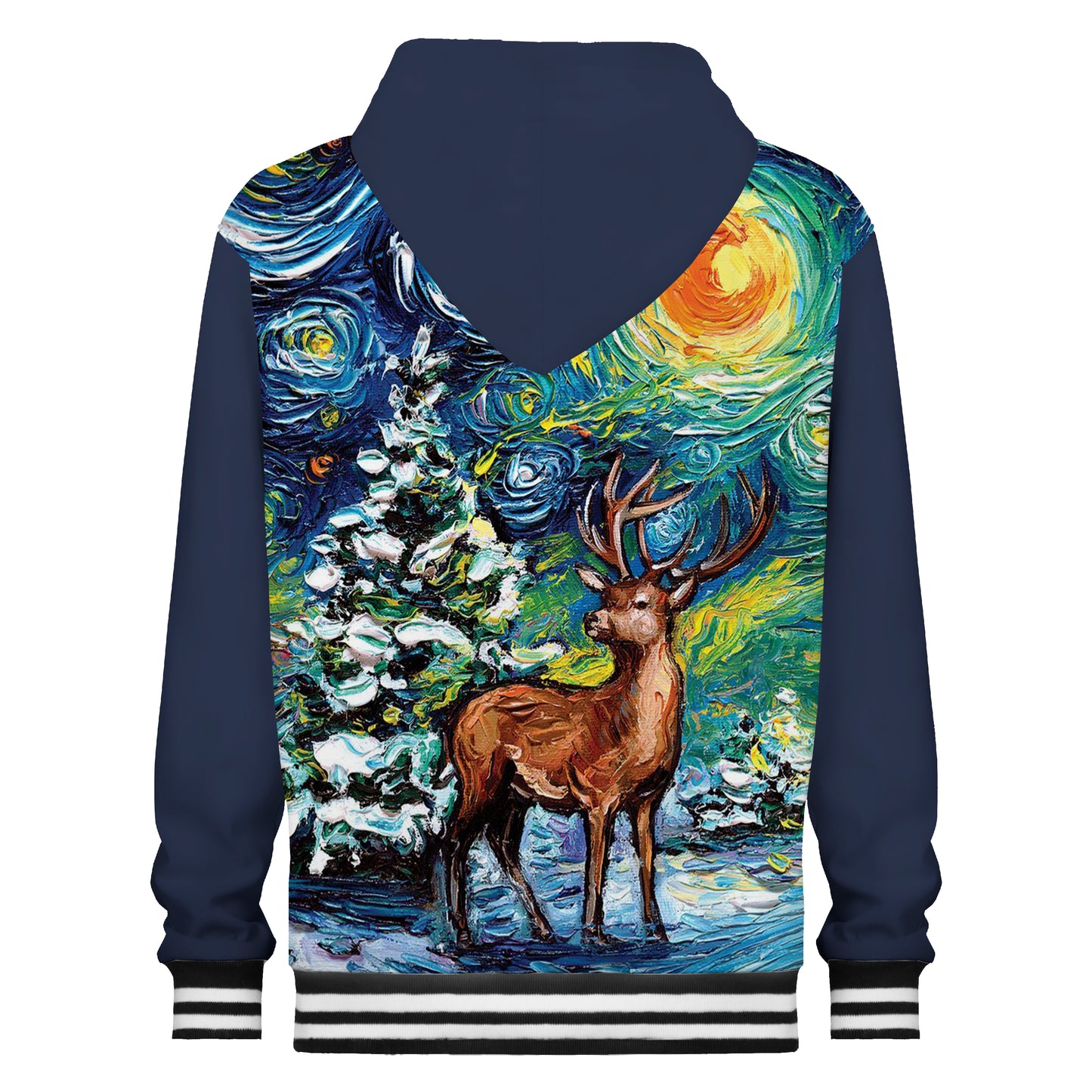 Oil Painting Elk Print Hooded Sweatshirt