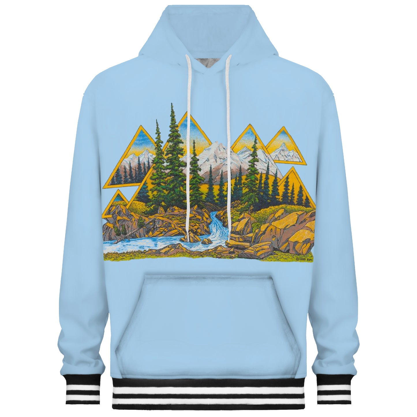 Outdoor Scenery Print Blue Hooded Sweatshirt