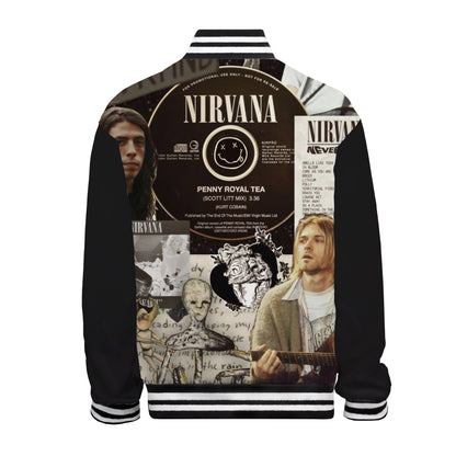 Rock Band Print Bomber Jacket Fleece Lined