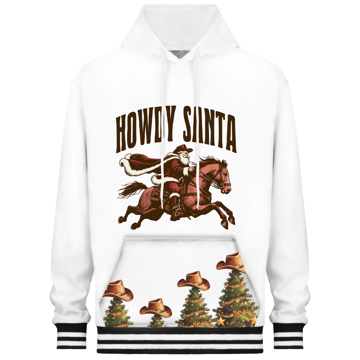 Western Cowboy Christmas Print Hooded Sweatshirt