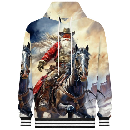 Santa Claus Horseback Ride Print Hooded Sweatshirt