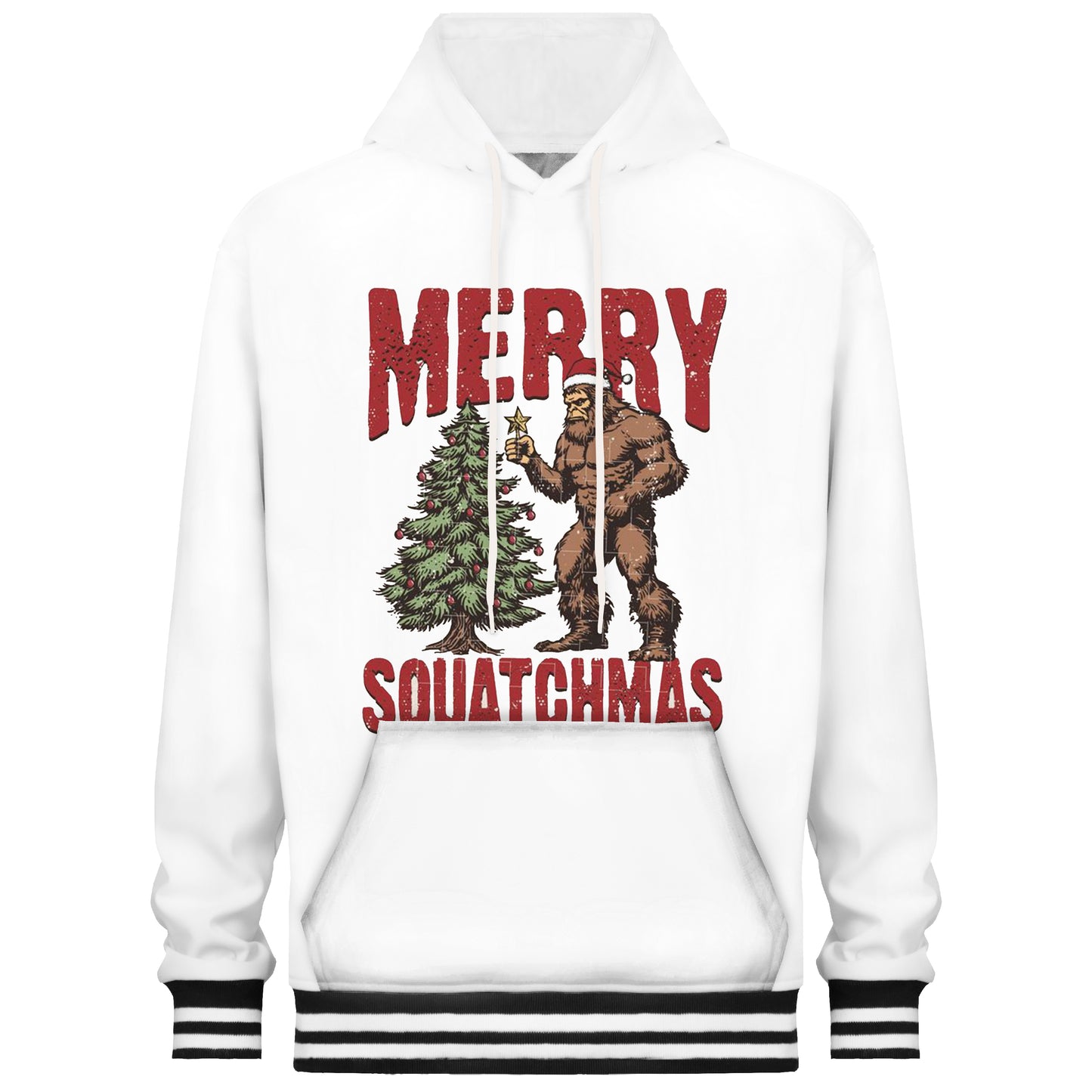 Merry Chrismas Print Hooded Sweatshirt Fleece Lined