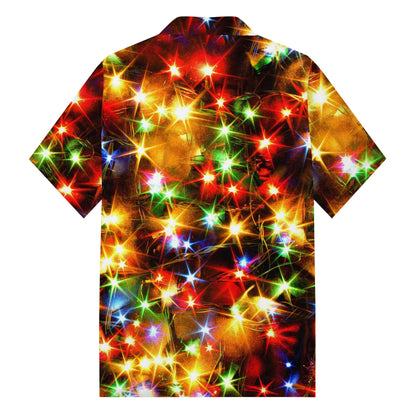 Christmas Star Glitter Print Camp Collar Short Sleeve Shirt