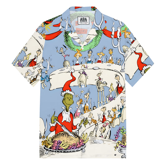 Christmas Party Print Camp Collar Short Sleeve Shirt