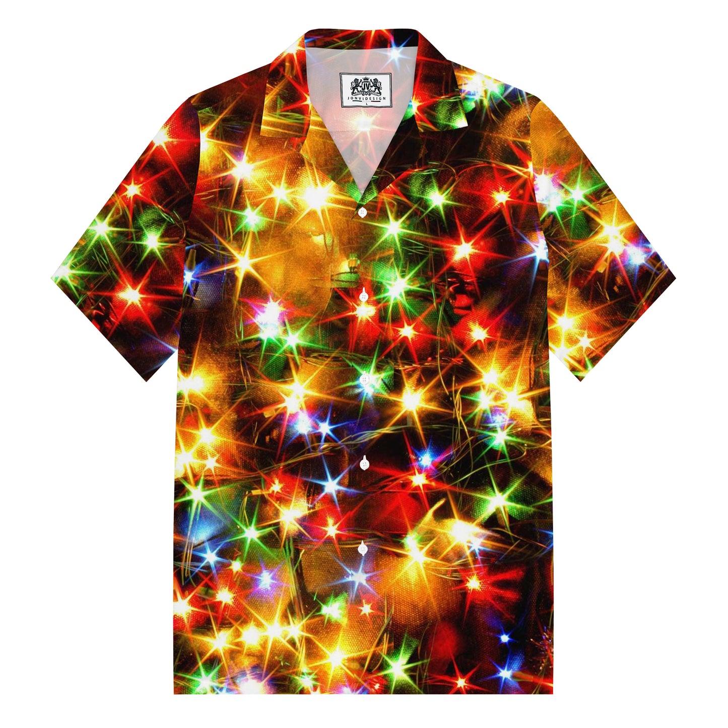 Christmas Star Glitter Print Camp Collar Short Sleeve Shirt