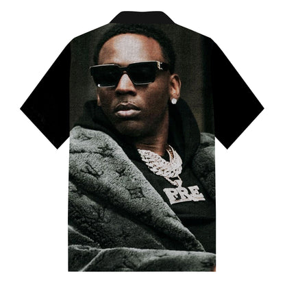 Hip-Hop Singer Print Camp Collar Short Sleeve Shirt