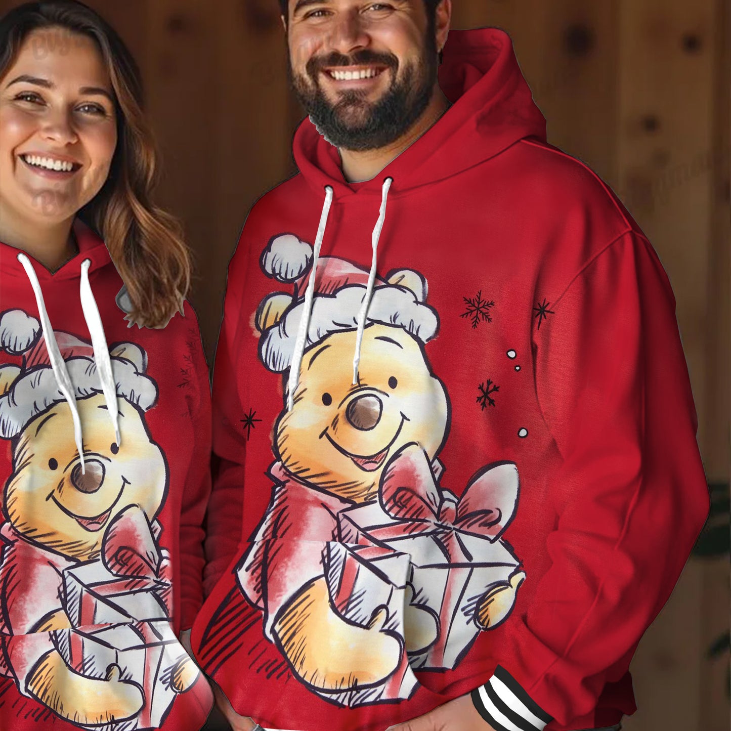 Bear Gift Red Print Hooded Sweatshirt