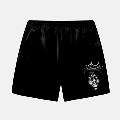 Men's Black Crown Print Elastic Waistband Summer Casual Shorts