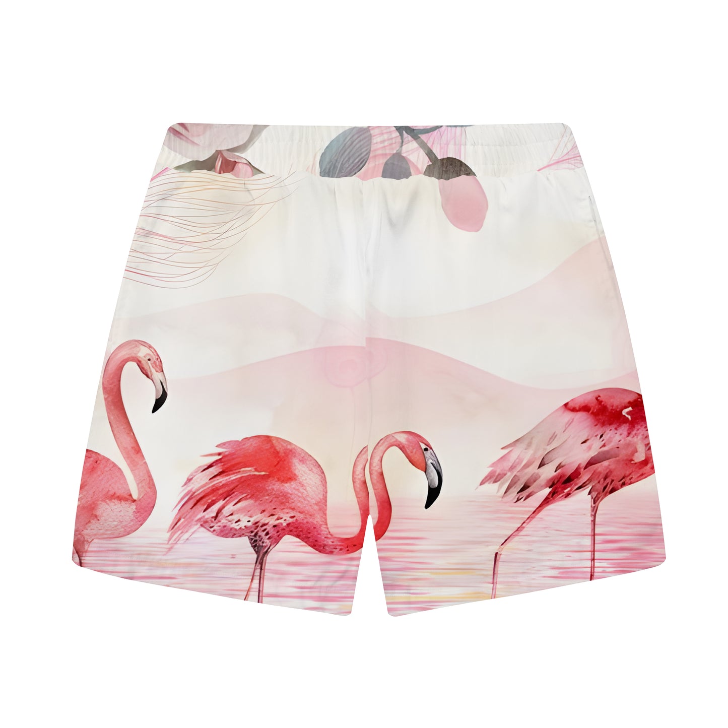 Pink Flamingo Print Elastic Waistband Summer Casual Shorts