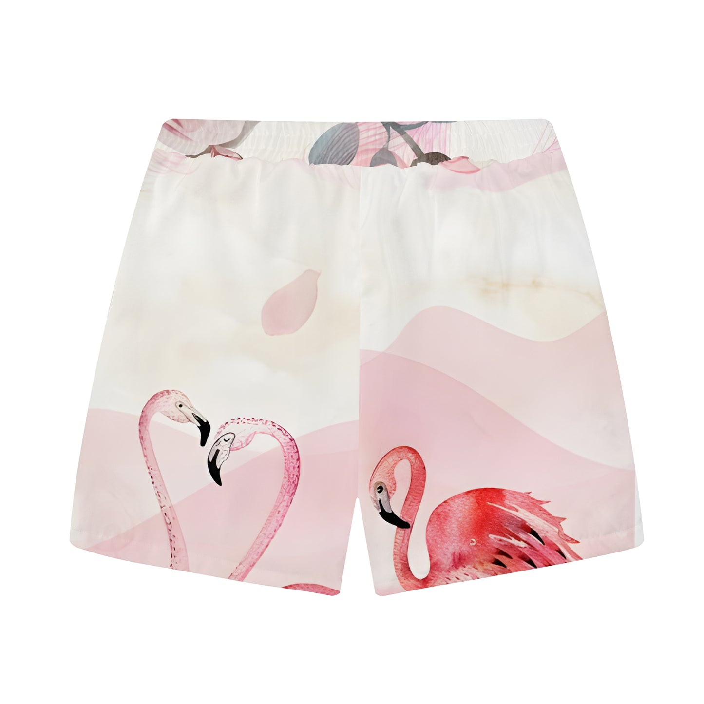 Pink Flamingo Print Elastic Waistband Summer Casual Shorts