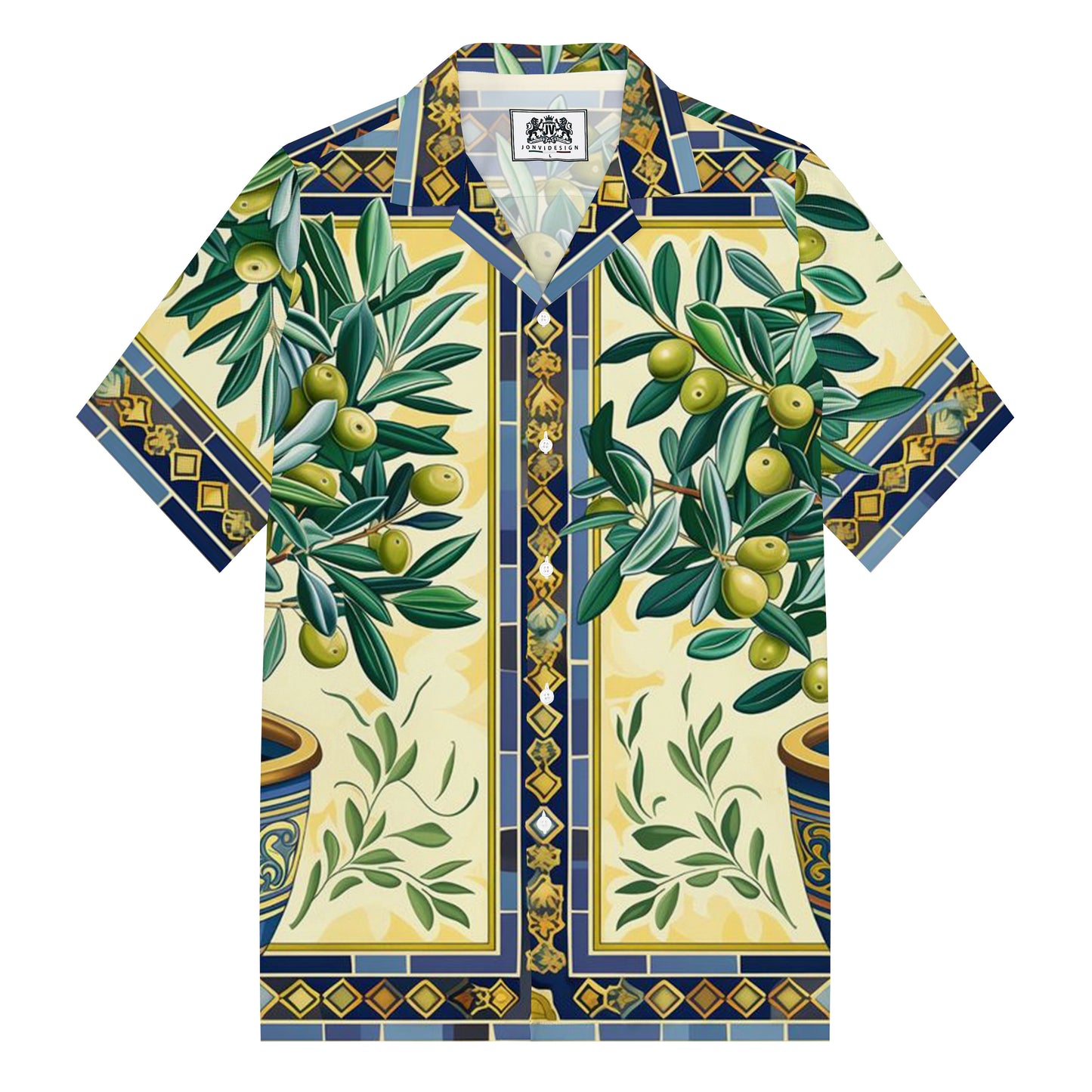 Olive Tree Pattern Camp Collar Casual Shirt for Men