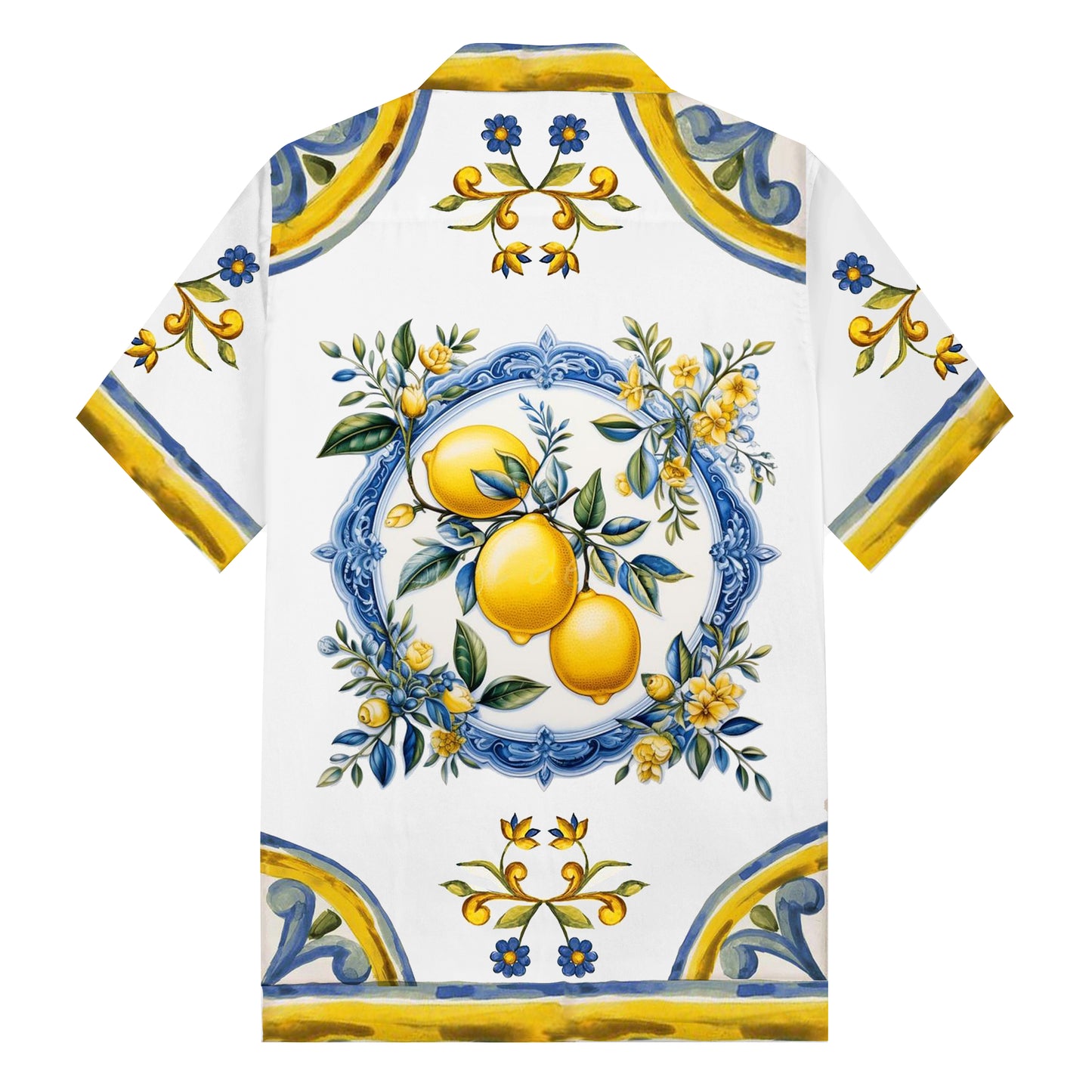 Golden Lemon Pattern Camp Collar Casual Shirt for Men