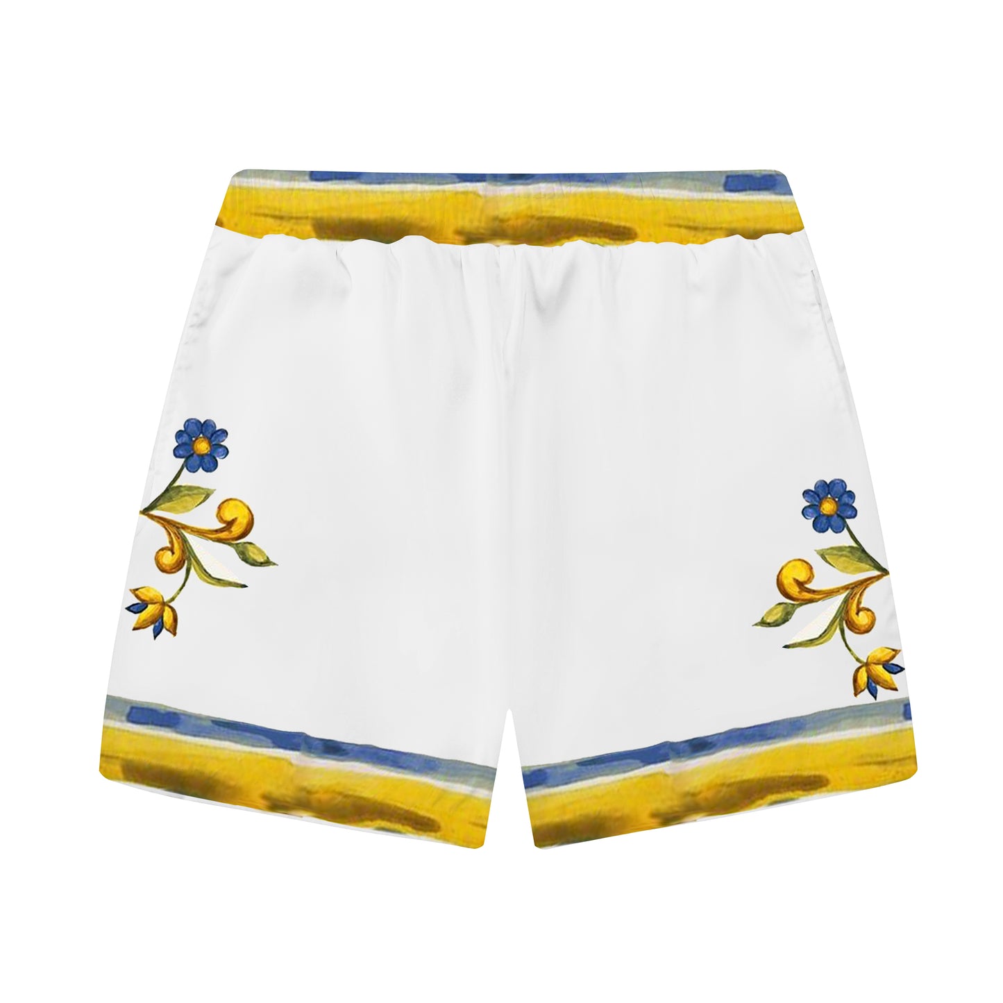 Golden Lemon Pattern Elastic Waistband Casual Shorts