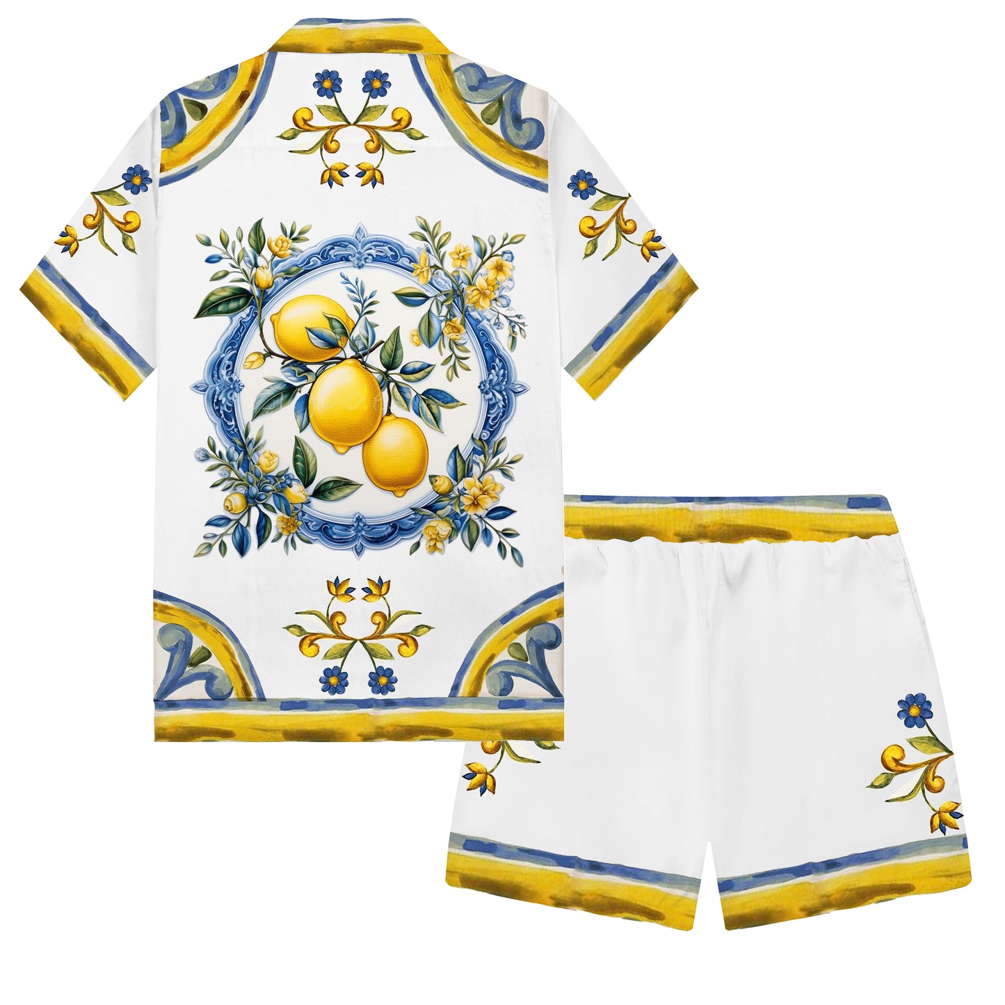 Golden Lemon Pattern Elastic Waistband Casual Shorts