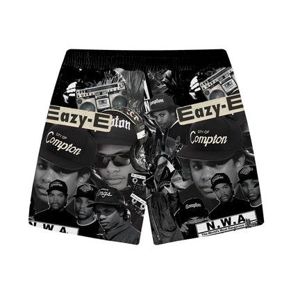 Fashion Hip-Hop Music Pattern Elastic Waistband Casual Shorts