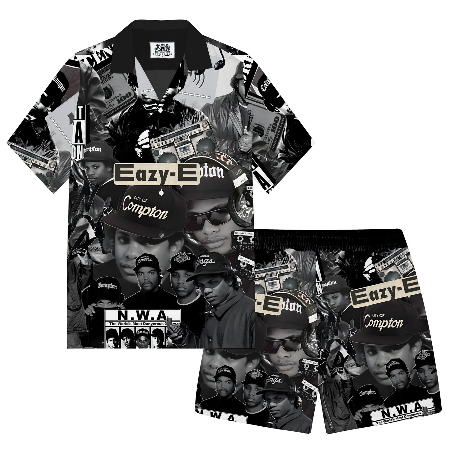 Fashion Hip-Hop Music Pattern Camp Collar Casual Shirt