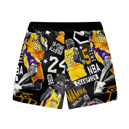 Basketball Themed Pattern Elastic Waistband Casual Shorts