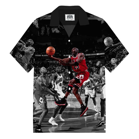 NO.23 Basketball Pattern Camp Collar Casual Shirt