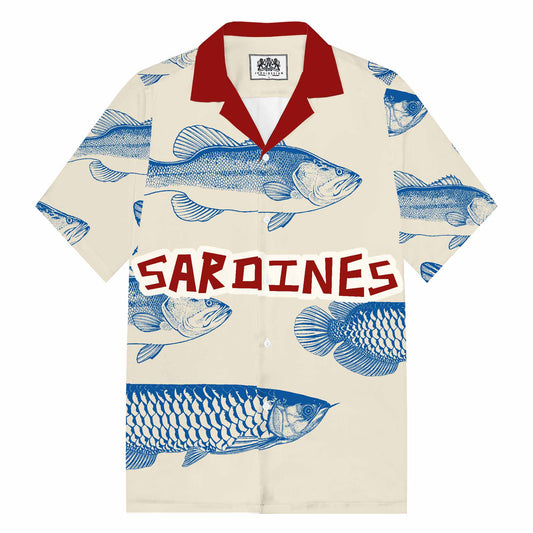 Resort Wear Marine Fish Print Camp Collar Short Sleeve Shirt