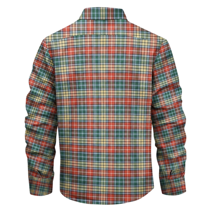 Red-Green-Orange-Yellow Plaid Button Down Flannel Jacket