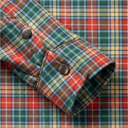 Red-Green-Orange-Yellow Plaid Button Down Flannel Jacket