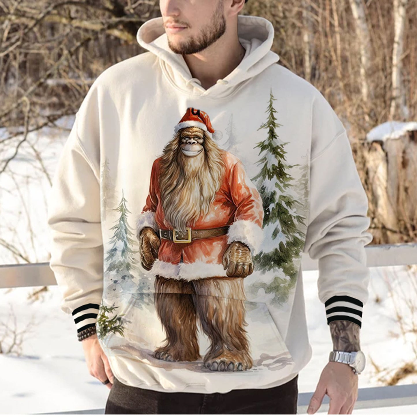 Gorilla Christmas Dress Print Hooded Sweatshirt