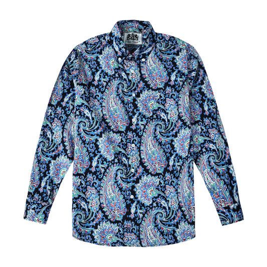 Blue Paisley Print Button Down Shirt