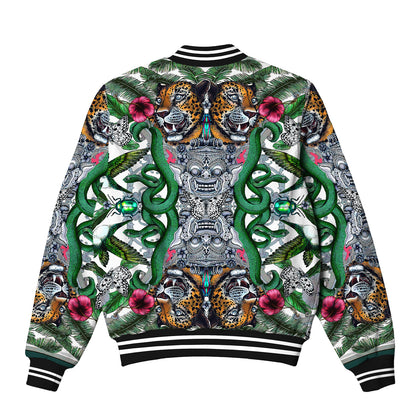 Tropical Insect Print Bomber Jacket